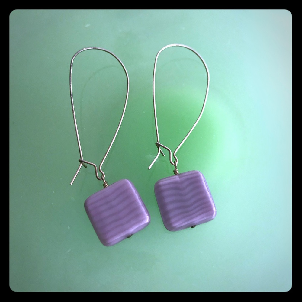 Purple Glass Kidney Hook Earrings